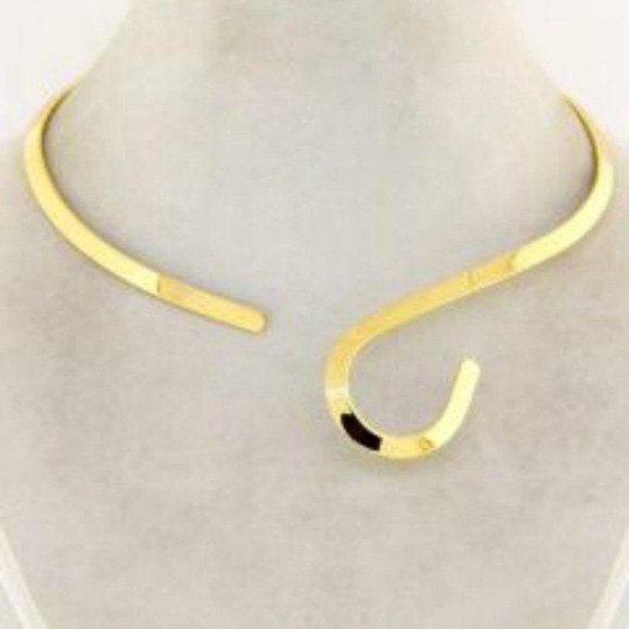 S Curve Choker Necklace Gold tone New Trendy - Picture 1 of 1